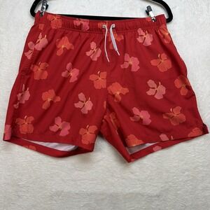 Bearbottom Swim Trunks Red Floral 5.5 Inseam Lined Beach Shorts Men Large